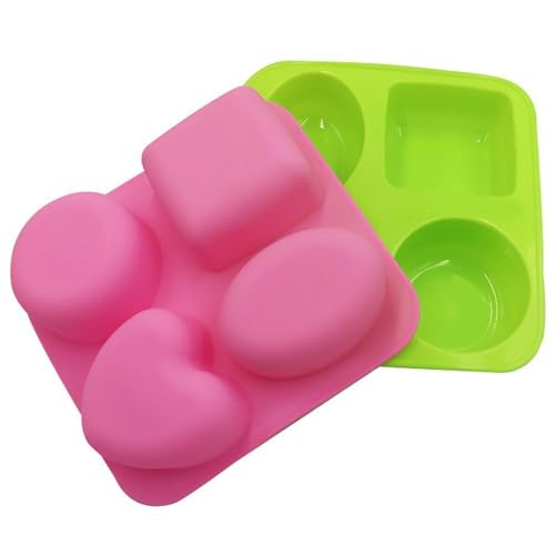 Image of MoldBerry Silicone Soap Mold 4-in-1 | Round, Square, Oval & Heart Shape Mould | Multi-Purpose for Soap, Bath Bombs, Candle, Cake & Pastry | Multicolor (Pack of 1)