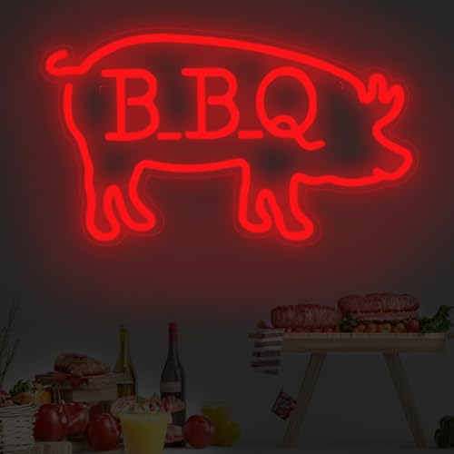 Image of BBQ Pigs Neon Sign, Cute Pig LED Light for BBQ Restaraunt Frontstore