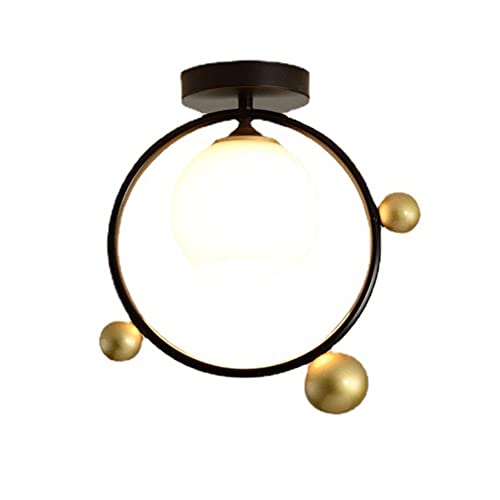 Semi Flush Ceiling Lights Modern Close to Ceiling Light Fixtures 3-Color Light Frosted Glass Shade Hallway Lamp Creative Semi Pendant Lighting for Bedroom,Porch,Entryway, Kitchen (Black)