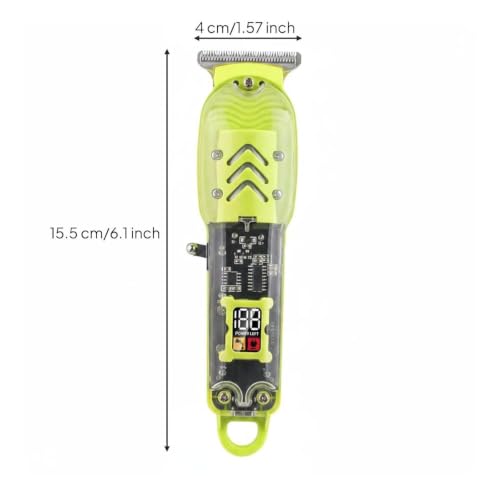 Image of Transparent Hair Trimmer with Digital Display | Rechargeable Electric Hair Clipper with Guide Combs | Cordless Detail Trimmer for Hair, Beard & Grooming | Yellow