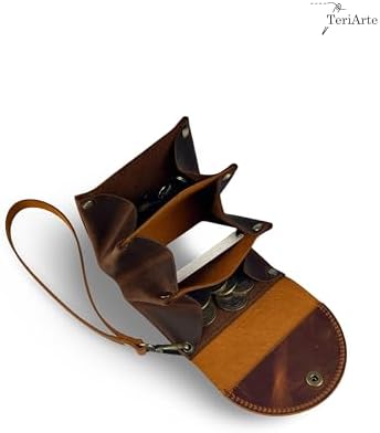 TeriArte Hakiki Deri Kadın Cüzdan, Gerçek Deri Mini Çanta, Bilek Askılı Körüklü Taşıma Çantası, Kadın Hediyelik Ürün (desenli camel) - Görsel 7