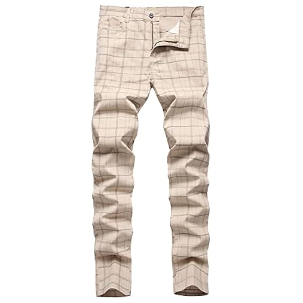 FEOYA rutiga chinos stretch kostymbyxor smal passform business tartan byxor