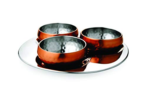 Vinayak International Delish Colored Hammered Nut Bowl (Set of 4 pcs, 3 Bowl & 1 Tray)