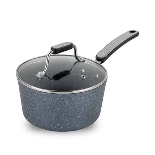 Scoville Expert Neverstick+ 18cm Saucepan with Glass Lid & Steam Vent - Non Stick, 1.5L Capacity, Thick Gauge Aluminium, Induction Suitable, Easy Clean, PFOA Free, Graphite Grey