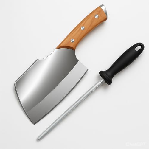 Image of Machado Forging Serbian Chef Knife Set - 12 inch Full Tang High Carbon Clad Steel Butcher Cleaver with Knife Sharpener - Perfect for Vegetables, Fish, Meat - Ideal for Kitchen, Hotel, Restaurant