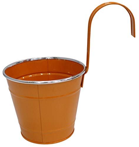 Cheerful Bargains Métal Paniers Suspendus Plante Pots 14cm en Brillant Couleur Clôture Pots de Fleurs Balcon - Orange Cover