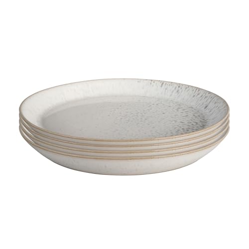 Denby - Kiln Medium Plates Set of 4 - Chalk White, Hues of Oatmeal & Grey - Dishwasher & Microwave Safe Crockery - Versatile Piece - Ceramic Stoneware - Chip & Crack Resistant - L21.5xW21.5xH2.5