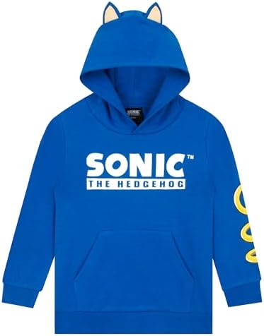 Sonic The Hedgehog Pullover, Cooler Hoodie Jungen aus Baumwolle, Kapuzenpullover für Jungen als bequemer Pullover Kinder in Blau mit 3D-Ohren