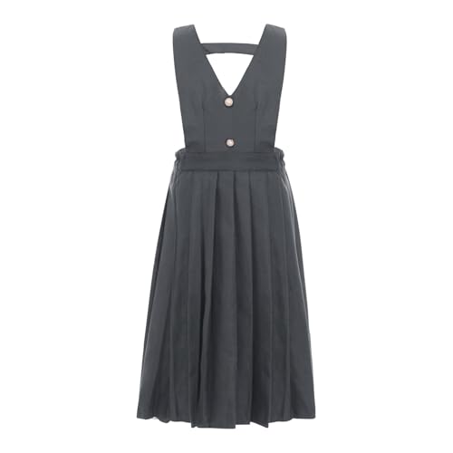 Jugaoge Mädchen Latzkleid Knielang Trägerkleid mit Plissee Rock Ärmelloses Tunika Kleid Basic Einfarbig Herbst Winter Schuluniform Grau 158-164