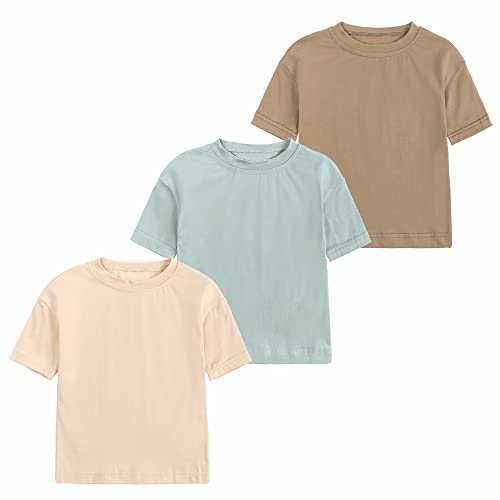 Baby Boys Girls Cotton T-Shirts 3Pack Solid Color Short Sleeve Tee Summer Crewneck Tops for Toddler Kids