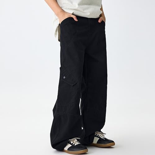 XYXIONGMAO Men's Black Streetwear Loose Joggers Sweatpants Pleated Overalls Multi-Pocket Hip Hop Casual Techwear Cargo Pants2