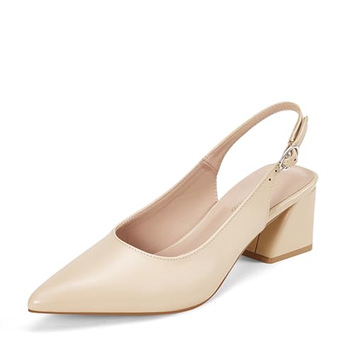 Image of GENSHUO Women's Slingback Closed Toe Block Chunky Low Heel Pumps - 2.36 Inches Office Wedding Party Dress Shoes