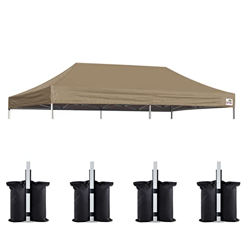Image of Eurmax USA 10x20 Pop Up Canopy Replacement Top,Universal Instant Canopy Cover ONLY,Heavy Duty UPF 50+ UV Protection,Water & Wind Resistant Tarp,30+ Colors Available,Bonus 4 Sand Bags (Khaki)