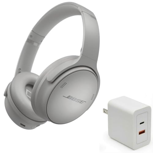 Bose QuietComfort Headphones Bundle with Fast Charger - Wireless Bluetooth Over-Ear Noise Cancelling Headphones with Mic, USB-C Charging, Deep Bass, Up to 24 Hours Playtime (Moonlight Grey) - image 1