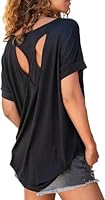 Fisoew Sportshirt Damen Fitness Kurzarm Yoga T-Shirt Leicht Gym Sport Oberteile Locker(Schwarz, 2XL)