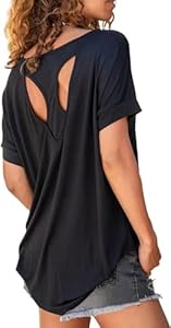 Fisoew T-Shirt Sport pour Femme, pour Fitness, à Manches Courtes, pour Yoga, légère, Gym, Sport, Noir, X-Large