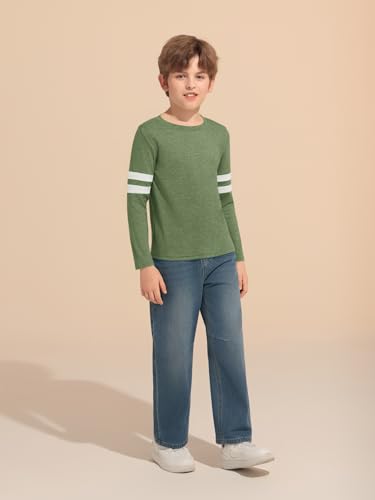 Image of Haloumoning Boys Long Sleeve Shirts Kids Crewneck T Shirts Casual Striped Tops Tees 5-14 Years