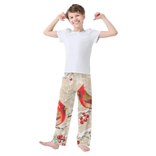 Christmas Cardinal Boys Long Pants Soft Trousers Elastic Waist Kids Lounge Bottoms with Pockets S-XL2