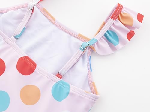 LIZENS Girls Swimsuit One Piece Ruffle Trim Swimwear Polka Dots Adjustable Bathing Suit4