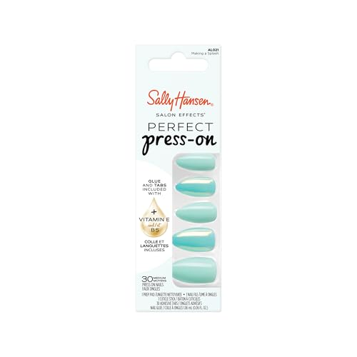 Sally Hansen Salon Effects Perfect Press-On Nails | Almond Shape | Easy to Apply, Non-Damaging | 30 Nails, Nail Glue, Adhesive Tabs, File | Making A Splash