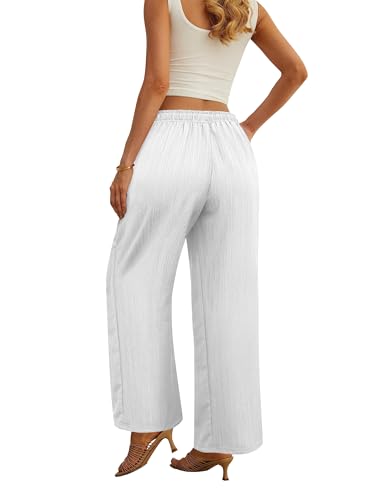 Womens Wide Leg Palazzo Pants Dressy Casual Lounge Pant Summer Travel Drawstring Elastic Waist Trouser with Pockets3