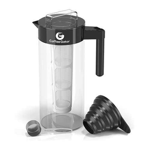 Coffee Gator Cold Brew Coffee Maker - 47 Oz Iced Tea And Iced Coffee Maker And Pitcher W/ Glass Carafe, Filter, Funnel & Measuring Scoop - Black #TOP5