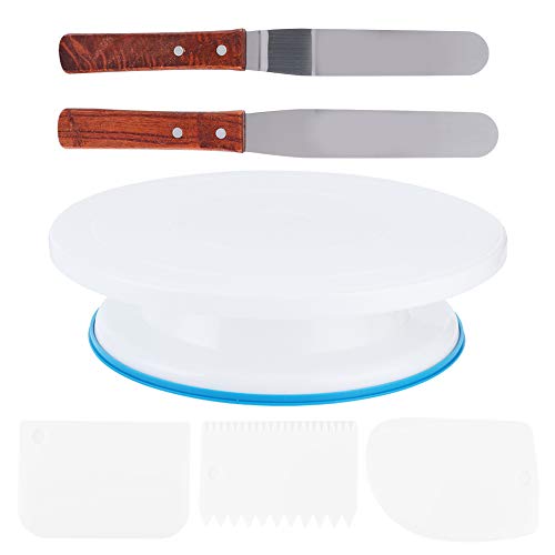 Turntable para Decoración de Pasteles de 28 cm, Set de 6 Piezas con Raspadores de Acero Inoxidable y Plástico, Base Antideslizante - Rotación Flexible, Fácil Limpieza, Ideal para