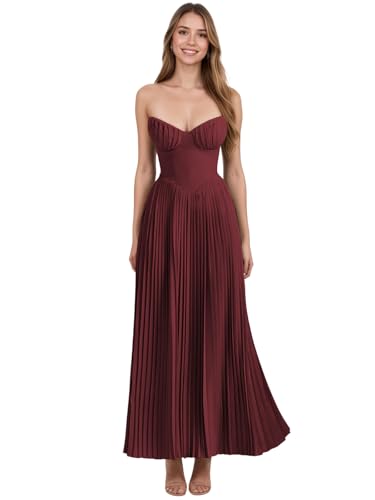 Strapless Bridesmaid Dress for Women Ruched Long Chiffon Prom Dress A-Line Formal Wedding Guest
