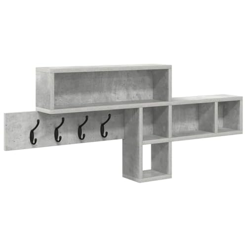 Porte-manteau mural durable en bois gris béton de 100 cm avec crochets robustes et étagère - 3