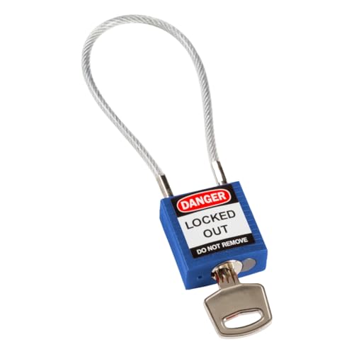Brady Lucchetto con Cavo Compatto Confezione da 1 - Lucchetto di Sicurezza Lockout Tagout - 32mm x 35mm x 16mm - Lunghezza del Cavo 200mm, Blu