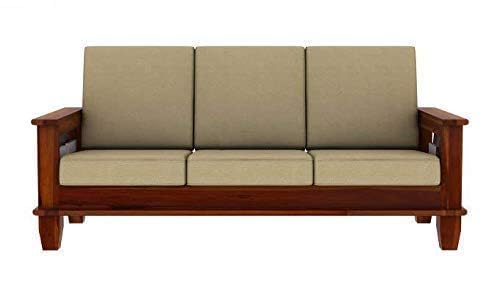 Image of Solid Sheesham Wood 5 Seater Sofa Set for Living Room Without Centre Table | Wooden 3+1+1 Five Seater Sofa Set with Cushions | Modern Sofa Set Furniture for Home, Office & Lounge | Honey Finish