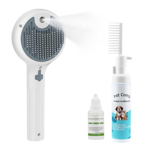 ATESON Cat Steam Brush for Shedding & Grooming, Self Cleaning Pet Grooming Brush with Spray Mist, Waterless Bath Massage Comb Removes Loose Hair & Dirt for Cats and Dogs, Long & Short Hair