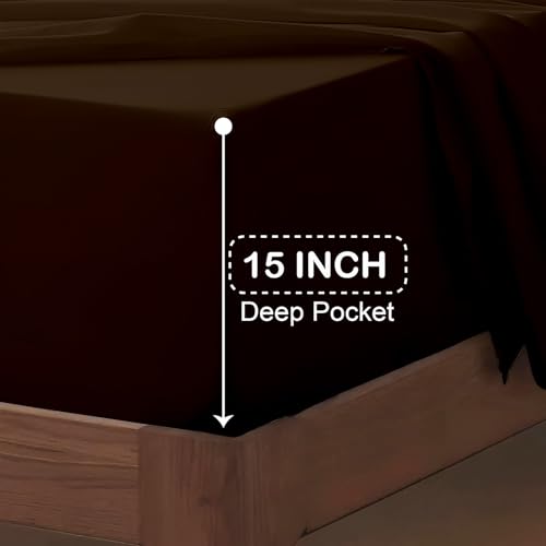 ARlinen Queen Waterbed Sheet Set - 4 Piece, 100% Cotton, 15 Inch Deep Pockets, Attached Design, Extra Soft Solid Chocolate Bed Sheets