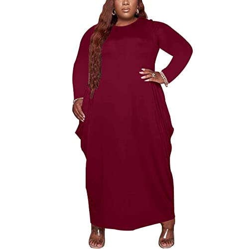 Tycorwd Women's Plus Size Casual Maxi Dresses Long Sleeve Loose