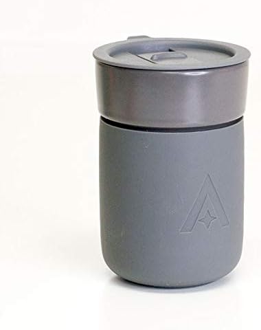 UBERSTAR Carry Cup - 12oz / 350ml - Ceramic Coffee Cup with Thermal Silicone Sleeve and Open/Close Lid (Space Grey)