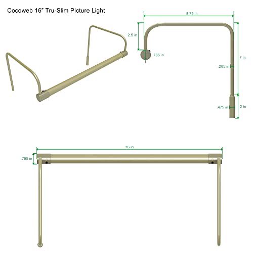 Cocoweb Battery Operated Picture Light In Antique Brass - 16 Inch, Rechargeable Battery Included, Led, Remote Control, Dimmable #TOP1