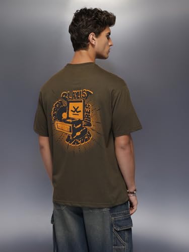 Image of WROGN Men's 220 GSM Pure Cotton T-Shirt | Back Graphic Print | Oversized Fit
