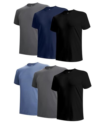 BAMBOO COOL Mens Undershirts Moisture Wicking Crewneck T Shirts Breathable Stretch Soft Tees for Men 6 Pack