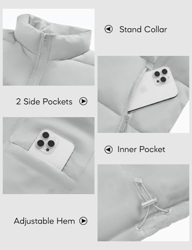 Image of WHN Men's Casual Puffer Vest Lightweight Full Zip Up Work Sleeveless Jacket Stand Collar Outerwear with 3 Pockets