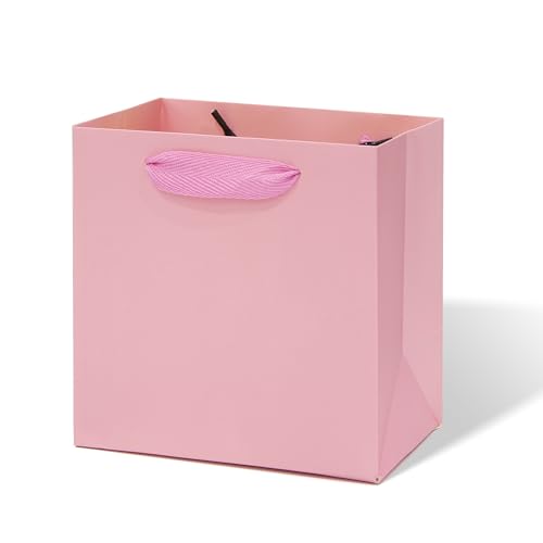 Sac cadeau carré en papier rose avec poignées de taille moyenne LFCXHTY