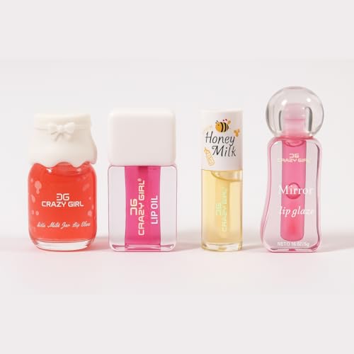 Image of Asthetic Kawaii Lip Gloss Combo Set of 4 - Heart, Candy, Toffee & Bottle Shape | pH Color Changing, Natural Pink Tint | Cute Flavored Mini Lip Gloss Gift for Women (Set 2)