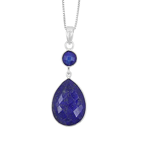 Collier lapis lazuli et pendentif goutte d'eau en véritable argent sterling 925