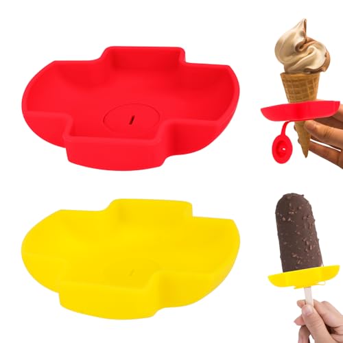 2pcs Silicone Popsicle Holder for Kids, Drip Free Ice Cream Holder with Straw, Ice Pop Lolly Non Drip Holder, Frozen Treat Popsicle Drip Catcher Stick Holder for Summer Days Party (Yellow, Red)