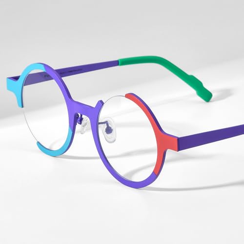 Image of FONEX Colorful Pure Titanium Glasses Frame Women Retro Round Eyeglasses