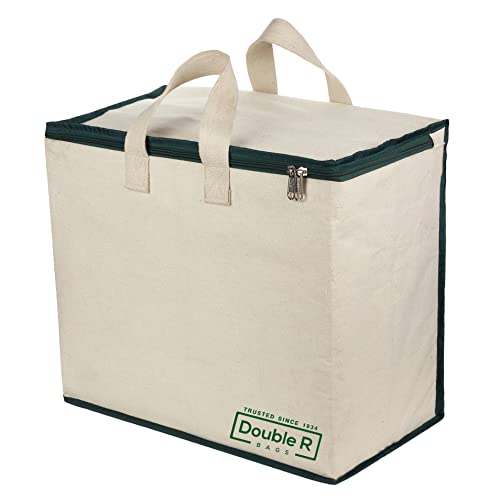Image of DOUBLE R BAGS Multipurpose Clothes & Grocery Storage Organizer with Reinforced Cotton Handles, Zip Cover & 1 Compartment - Heavy Duty Canvas Bags (Green, 43x27.9x43 cm, Pack of 4)
