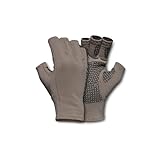 First Lite Rugged Wool Half Finger Glove - Merino Wool Hunting Gloves with Silicone Grip Palm for Shooting Dexterity, Walnut, Large