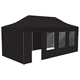 Vispronet Profi Faltpavillon Basic 3x6 m in Schwarz, Stahl-Scherengitter, 4 Seitenteile - Davon 1 Wand mit Tür & Fenster (weitere Farben & Größen)