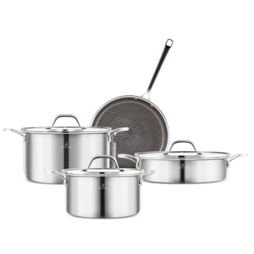 Karaca 3Ply - Juego de utensilios de cocina de inducción antiadherentes de acero inoxidable, 7 piezas, color plateado