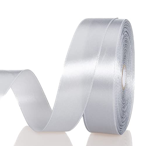 YASEO 1 Inch Silver Solid Satin Ribbon for Gift Wrapping 50 Yards