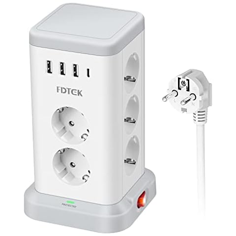 FDTEK Regleta Vertical Enchufes con Protección Sobretensión Cover